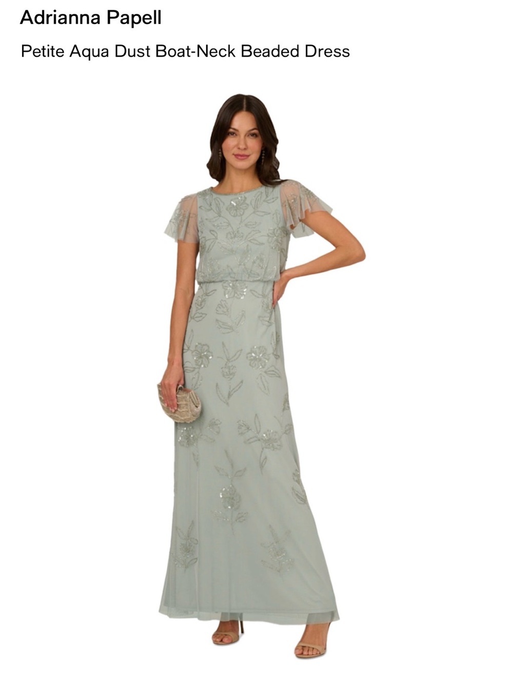 Adrianna Papell Petite Aqua Dust Beaded Maxi Dress